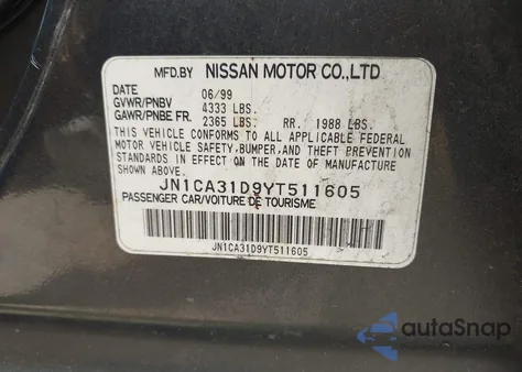 2000 Nissan Maxima Gle/Gxe/Se из США, поврежденный, VIN JN1CA31D9YT511605